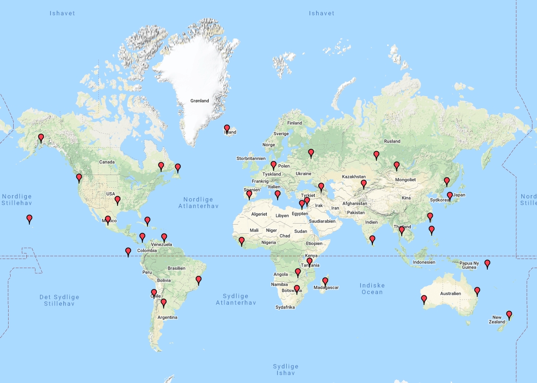 Map showing 40 zones worked by OZ1BXM