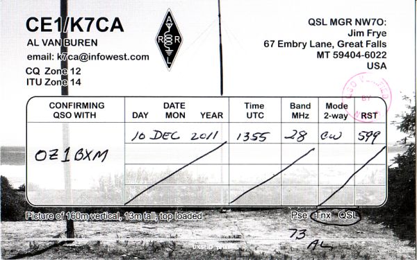 CE1/K7CA qsl card